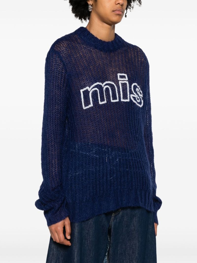 Blue Unbrushed Mohair Open Knit Jumper