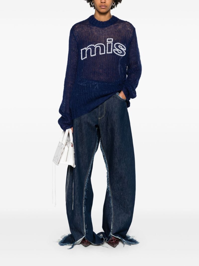 Blue Unbrushed Mohair Open Knit Jumper