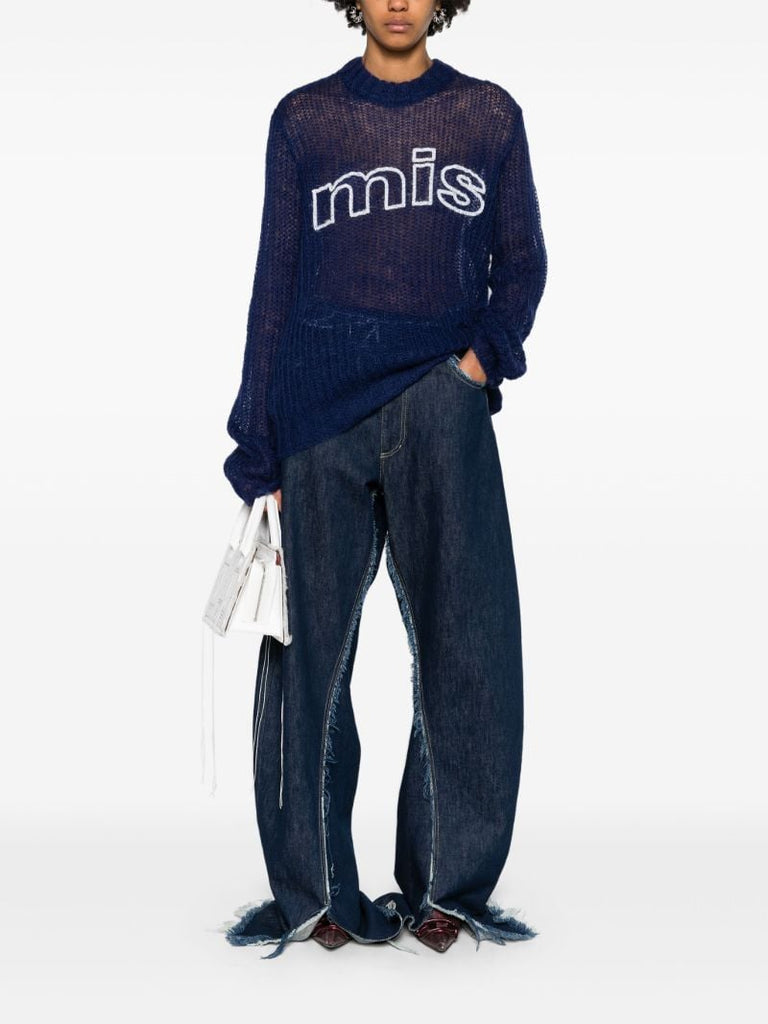 Blue Unbrushed Mohair Open Knit Jumper