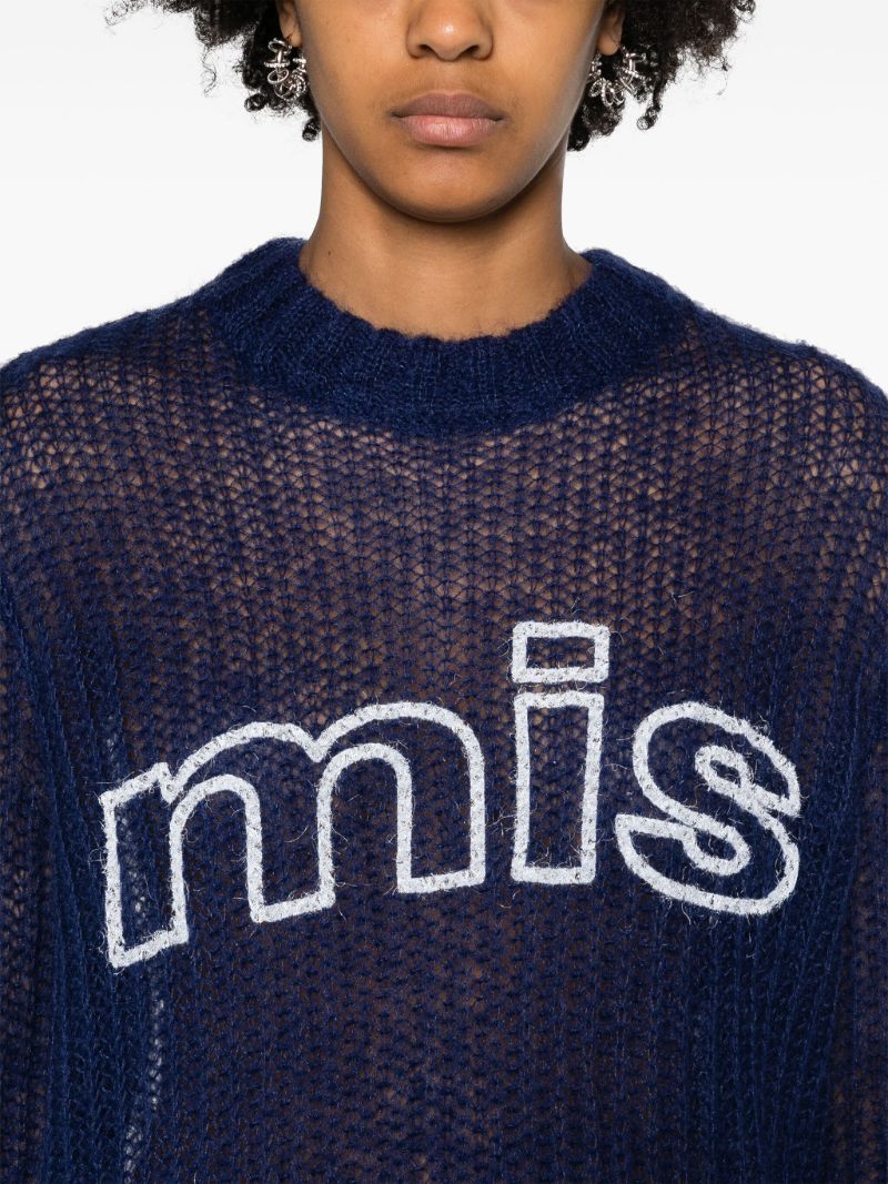 Blue Unbrushed Mohair Open Knit Jumper