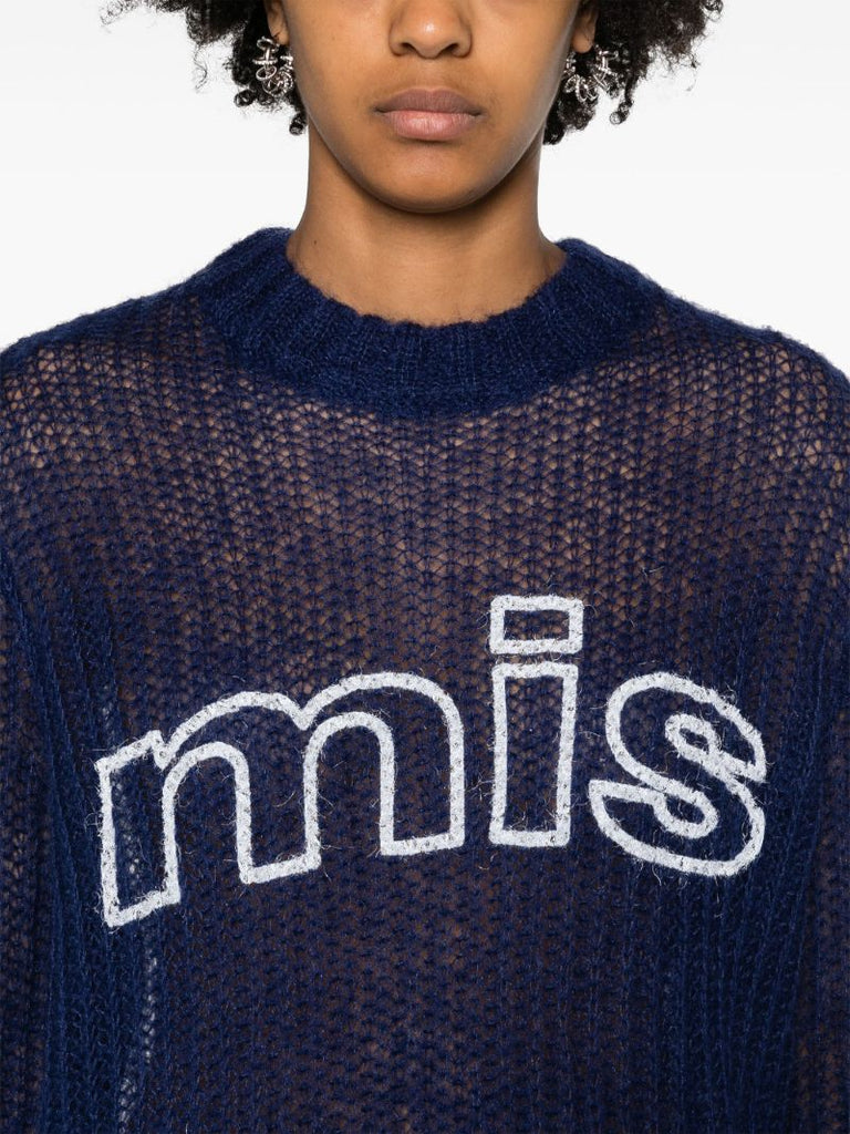 Blue Unbrushed Mohair Open Knit Jumper