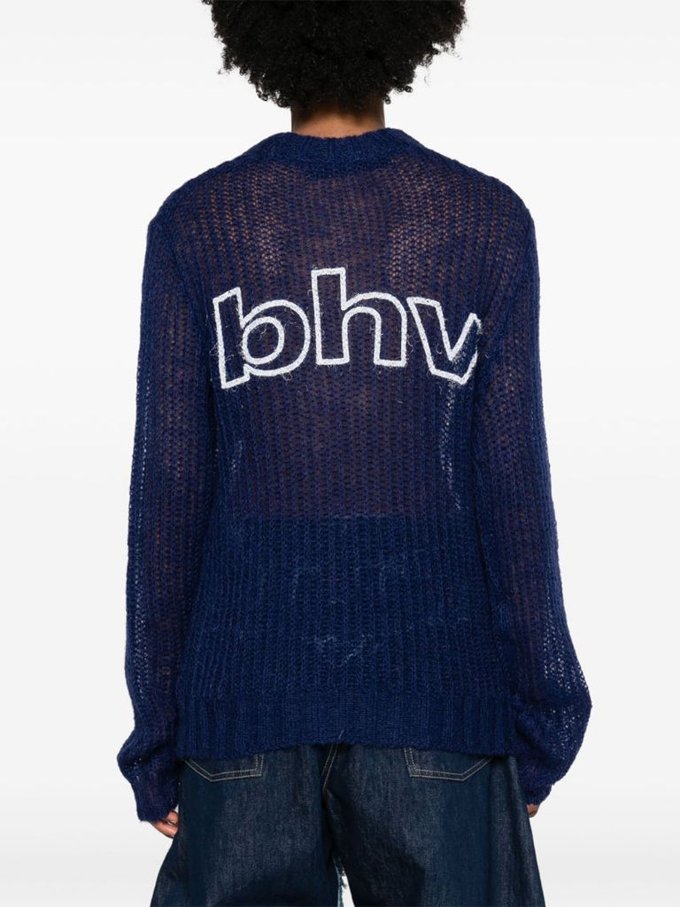 Blue Unbrushed Mohair Open Knit Jumper