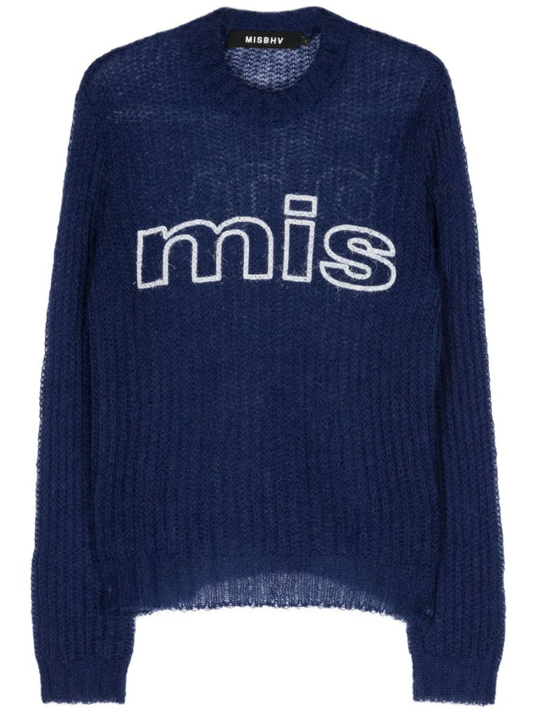 Blue Unbrushed Mohair Open Knit Jumper