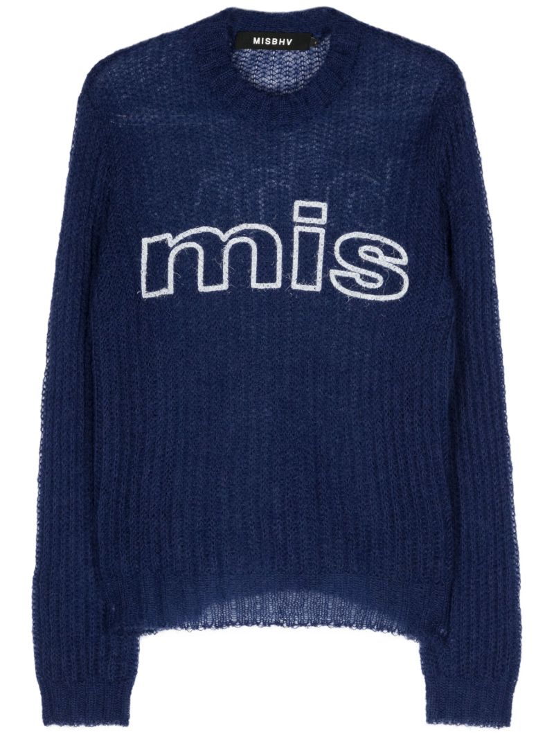 Blue Unbrushed Mohair Open Knit Jumper
