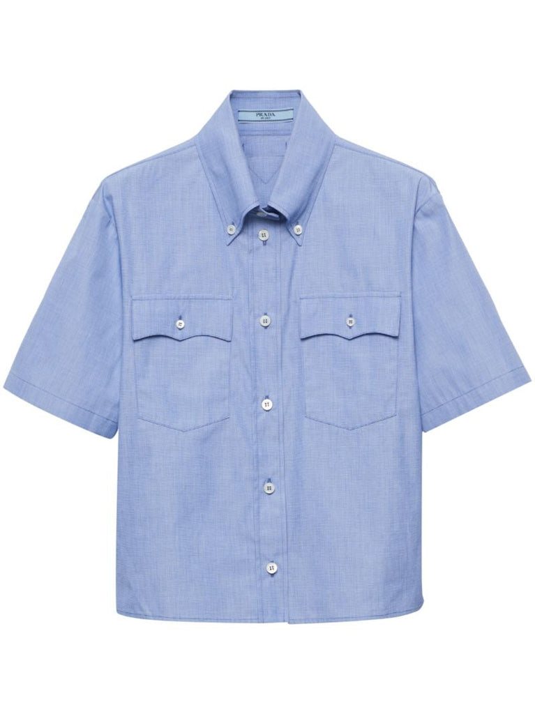 Blue Short-sleeve Cotton Shirt