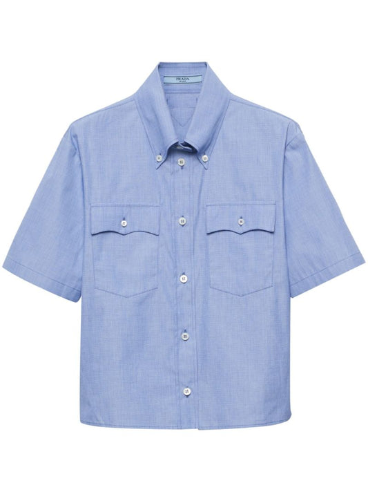 Blue Short-sleeve Cotton Shirt