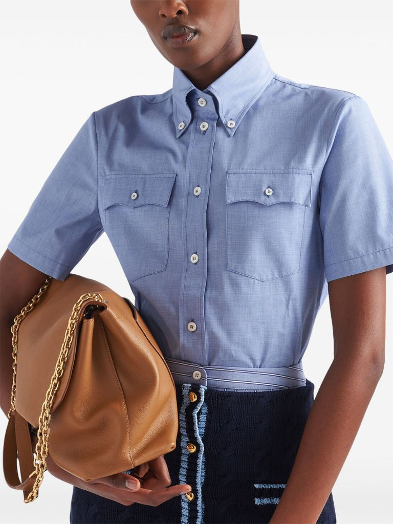 Blue Short-sleeve Cotton Shirt