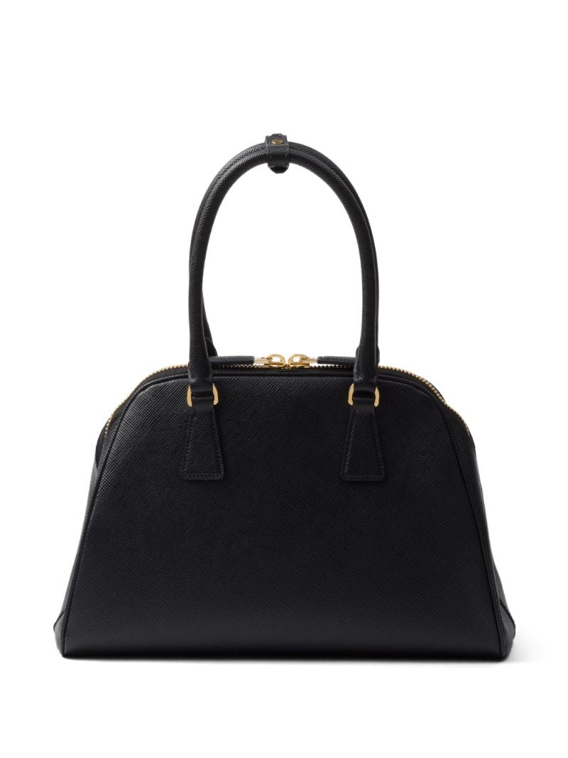 Black Logo Medium Leather Tote Bag