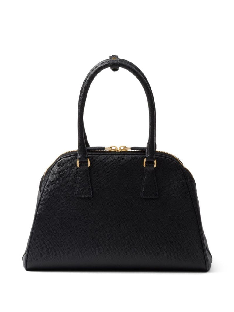 Black Logo Medium Leather Tote Bag