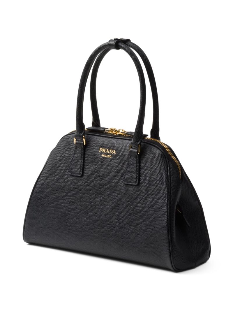 Black Logo Medium Leather Tote Bag