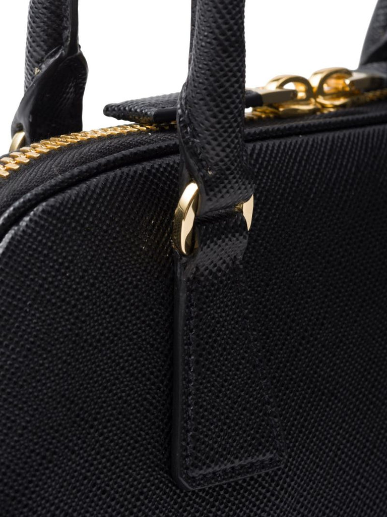 Black Logo Medium Leather Tote Bag