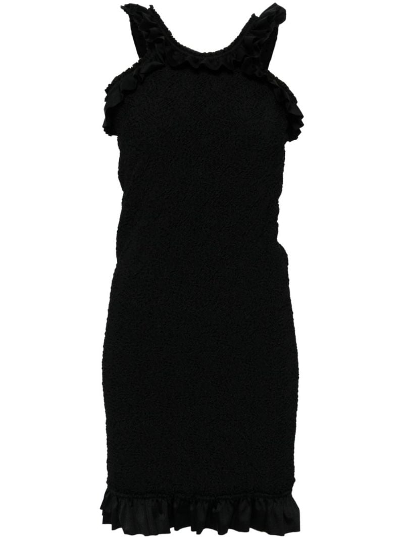 Black Ruched Ruffle-trim Midi Dress