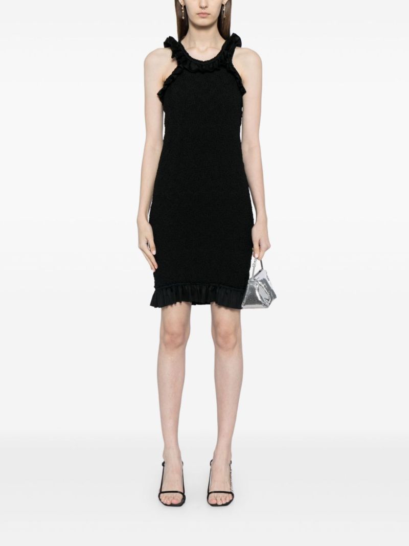 Black Ruched Ruffle-trim Midi Dress