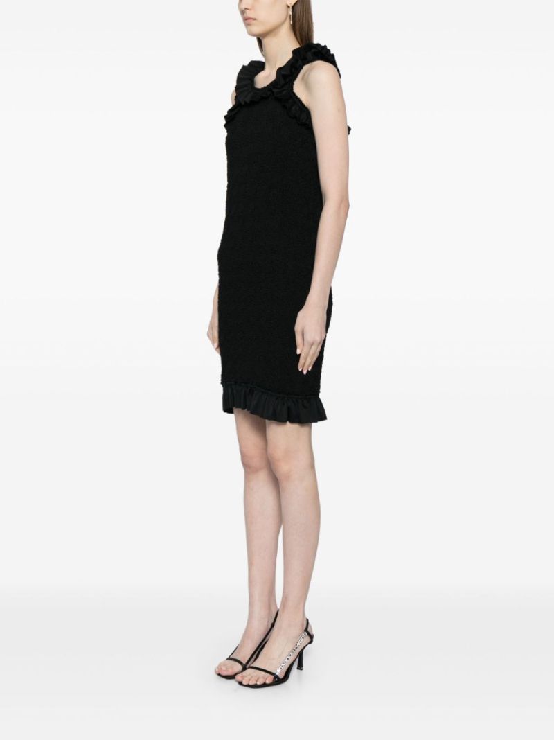 Black Ruched Ruffle-trim Midi Dress