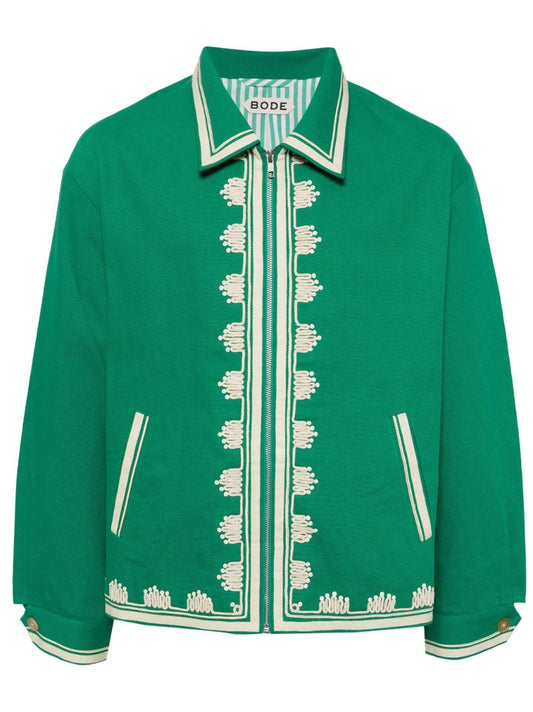 Green Embroidered Edges Cotton Shirt Jacket