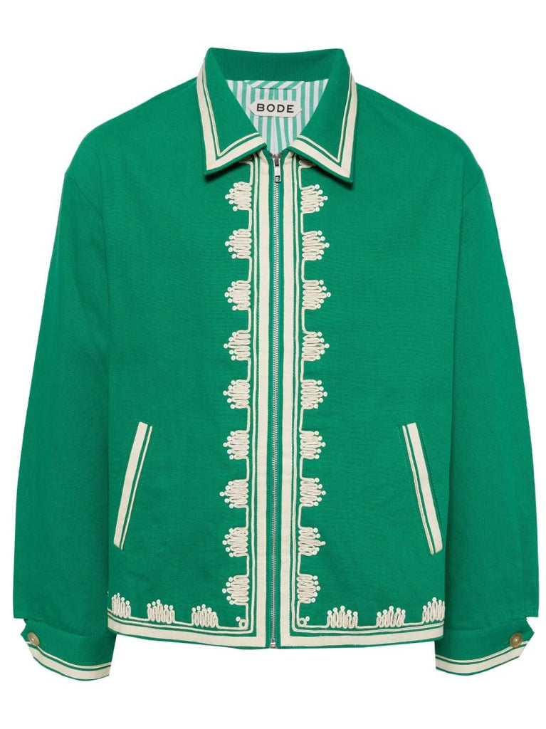 Green Embroidered Edges Cotton Shirt Jacket
