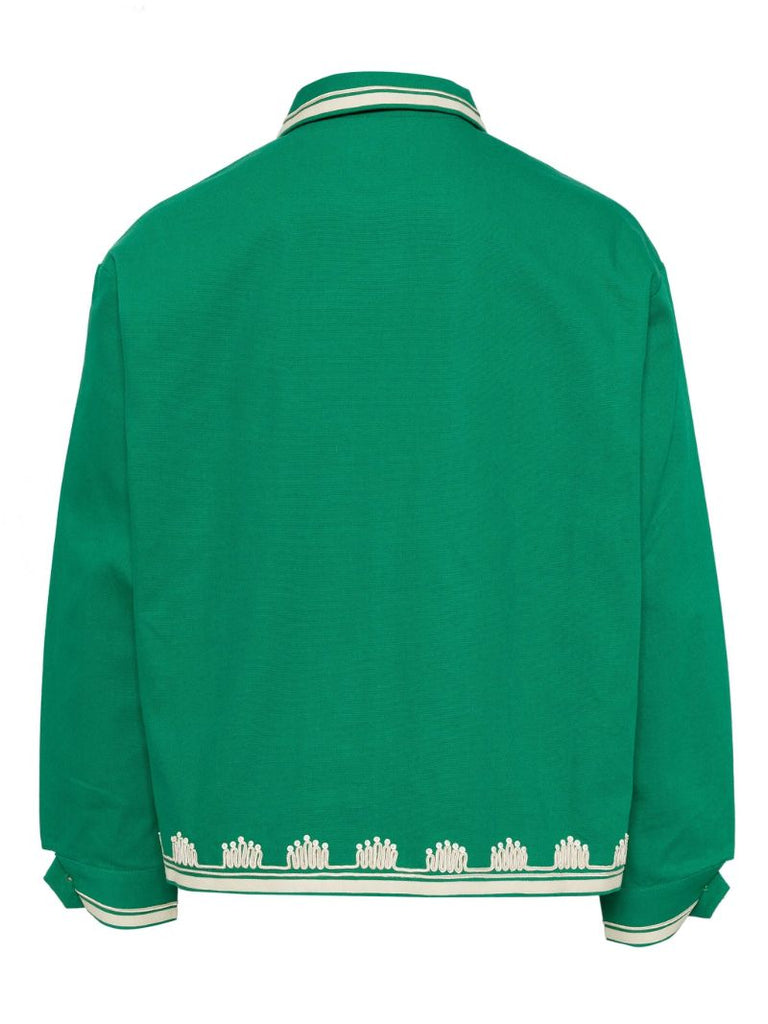Green Embroidered Edges Cotton Shirt Jacket