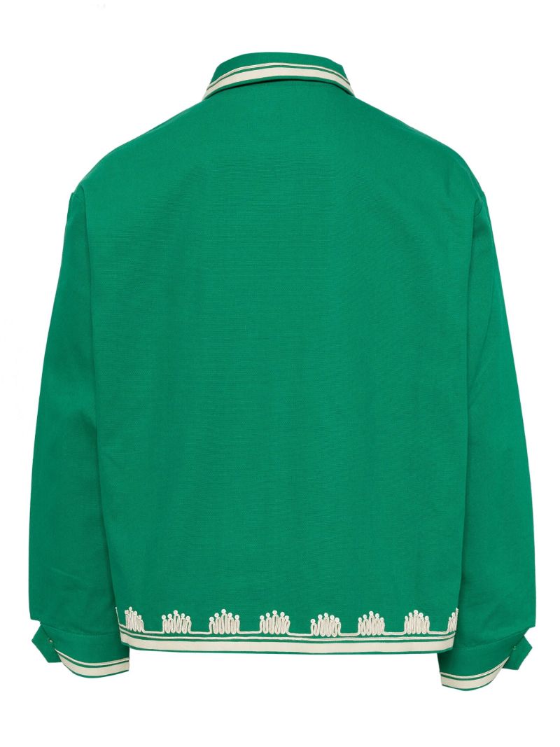 Green Embroidered Edges Cotton Shirt Jacket