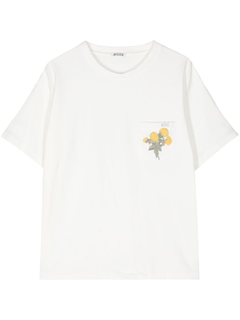 White Flower Logo-embroidery T-shirt