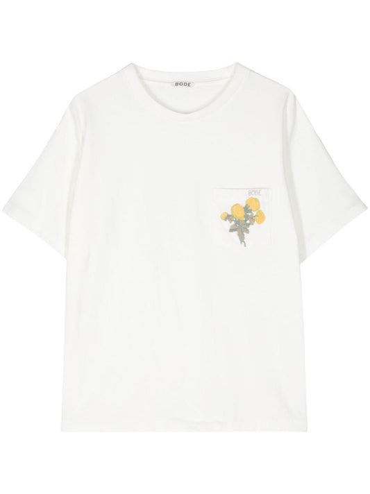 White Flower Logo-embroidery T-shirt