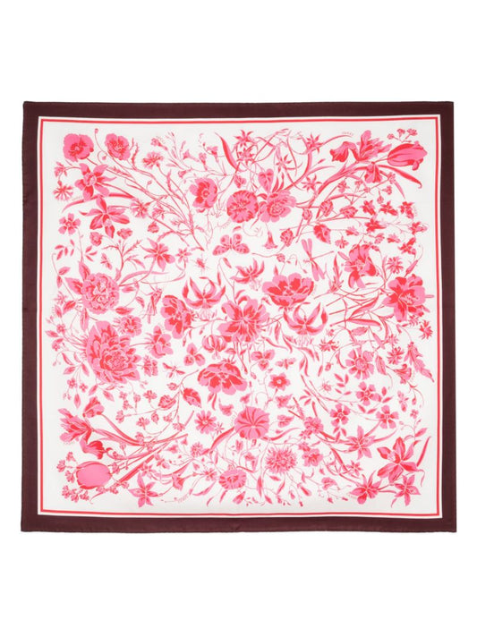 Pink Floral-print Silk Scarf