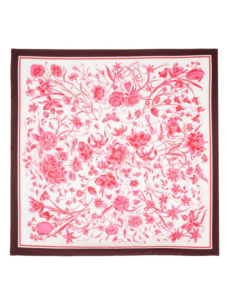 Pink Floral-print Silk Scarf