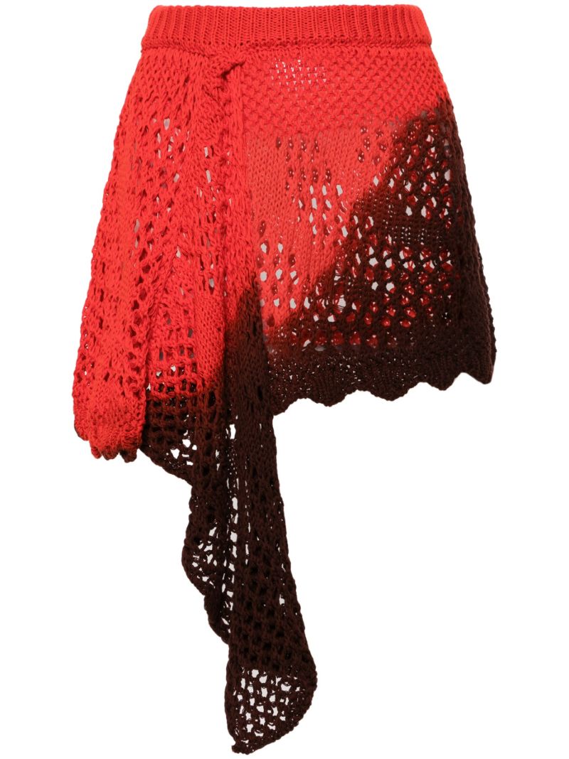 Red Crochet Asymmetric Mini Skirt