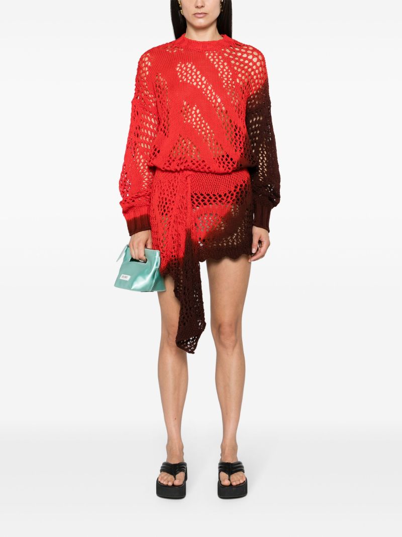 Red Crochet Asymmetric Mini Skirt