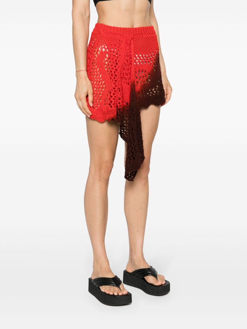 Red Crochet Asymmetric Mini Skirt