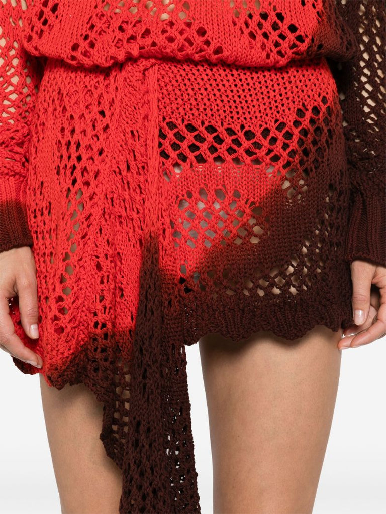 Red Crochet Asymmetric Mini Skirt