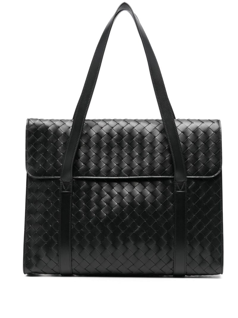 Black Intrecciato Leather Tote Bag