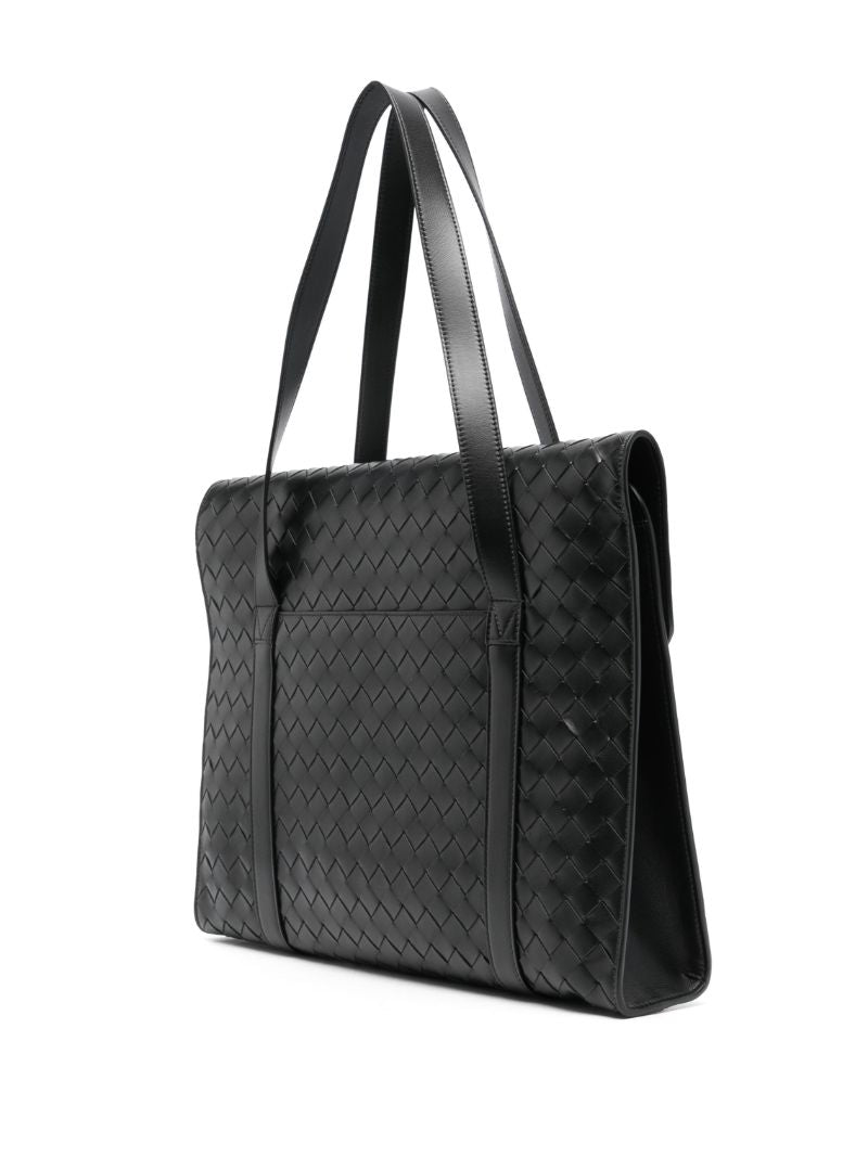 Black Intrecciato Leather Tote Bag