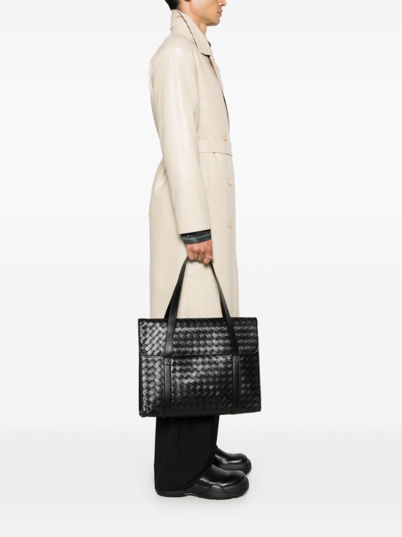 Black Intrecciato Leather Tote Bag