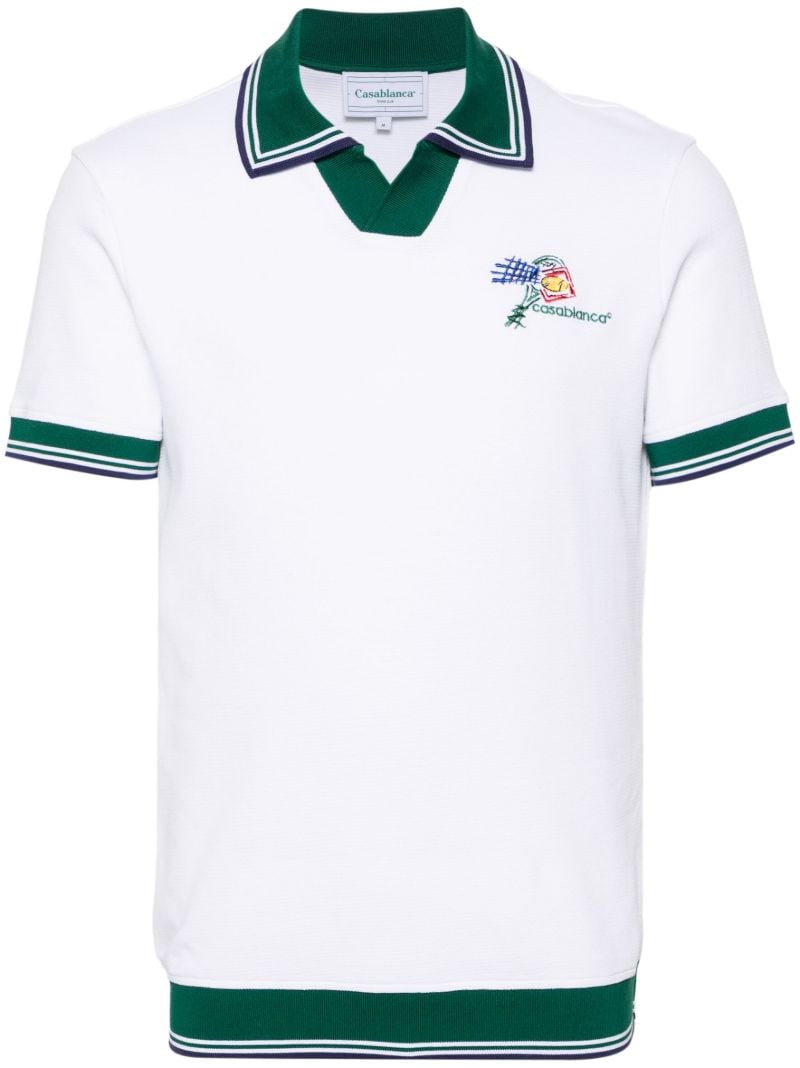 White and Green Logo Embroidery Polo Shirt