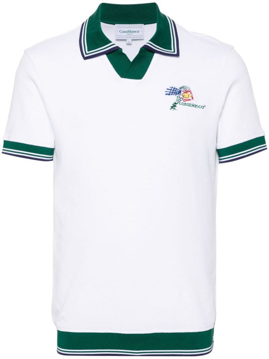 White and Green Logo Embroidery Polo Shirt