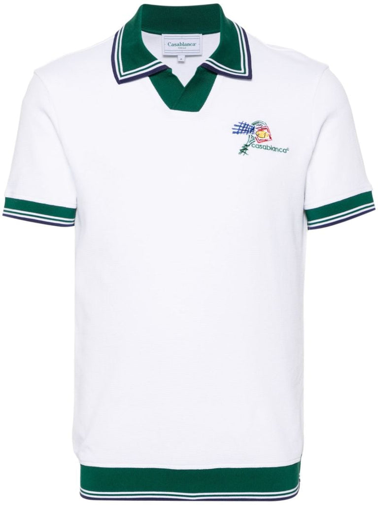White and Green Logo Embroidery Polo Shirt