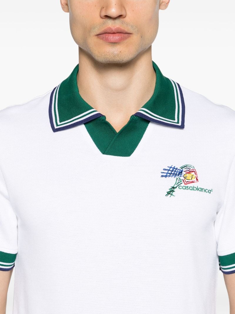 White and Green Logo Embroidery Polo Shirt