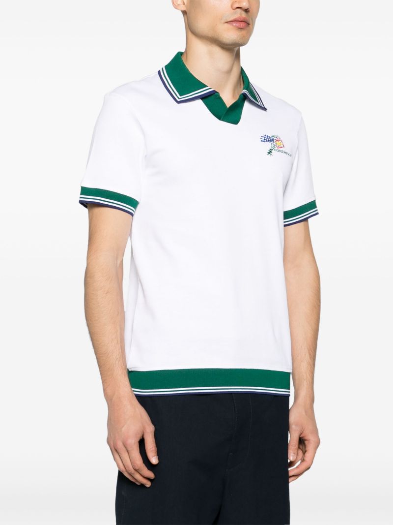 White and Green Logo Embroidery Polo Shirt