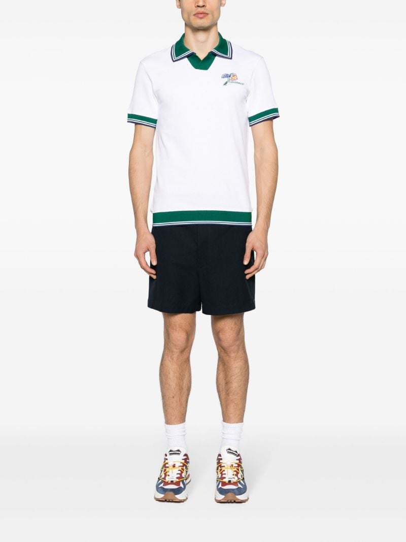 White and Green Logo Embroidery Polo Shirt