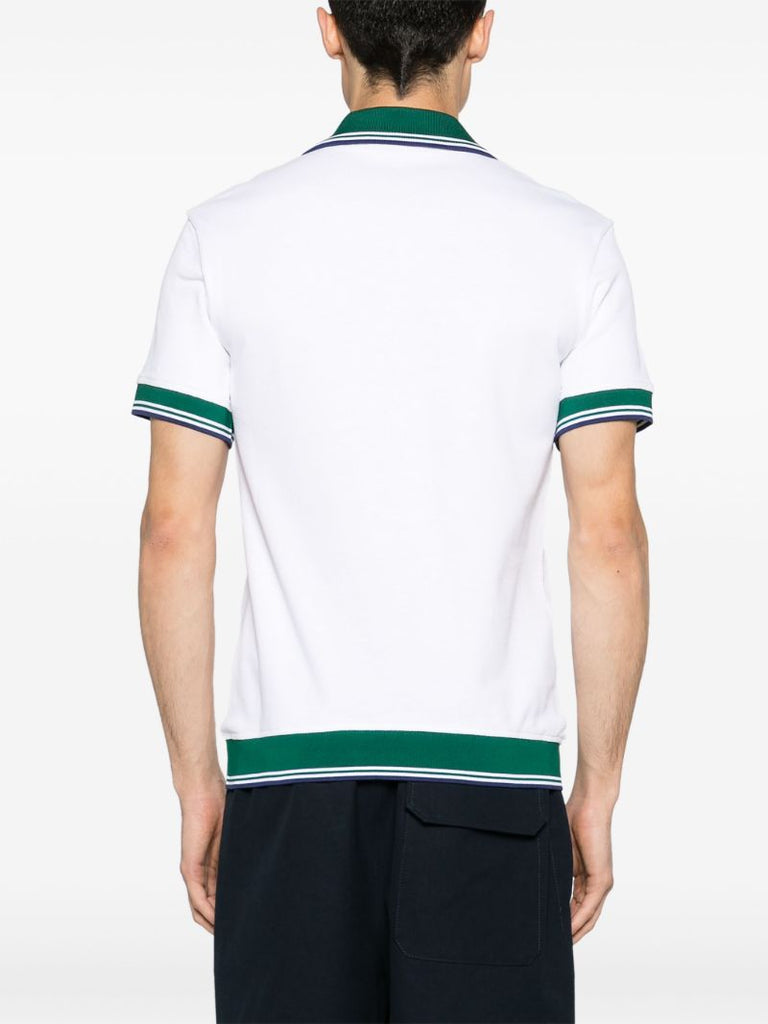 White and Green Logo Embroidery Polo Shirt