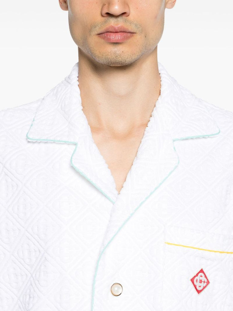 White Towelling Effect Short-sleeved Shirt