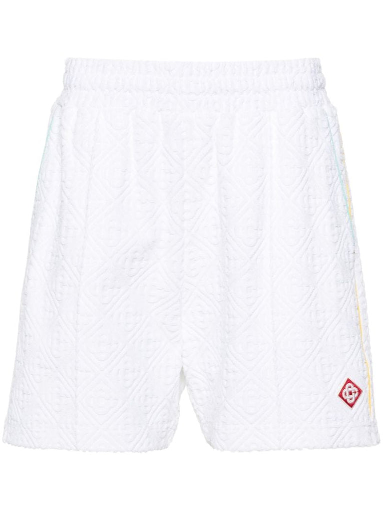 White Jacquard Monogram Pattern Shorts