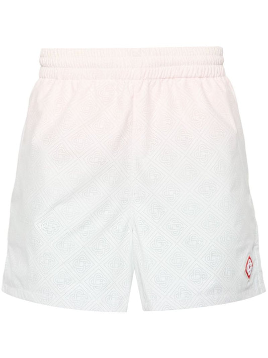 White Perforated Diamond Pattern Gradient Shorts
