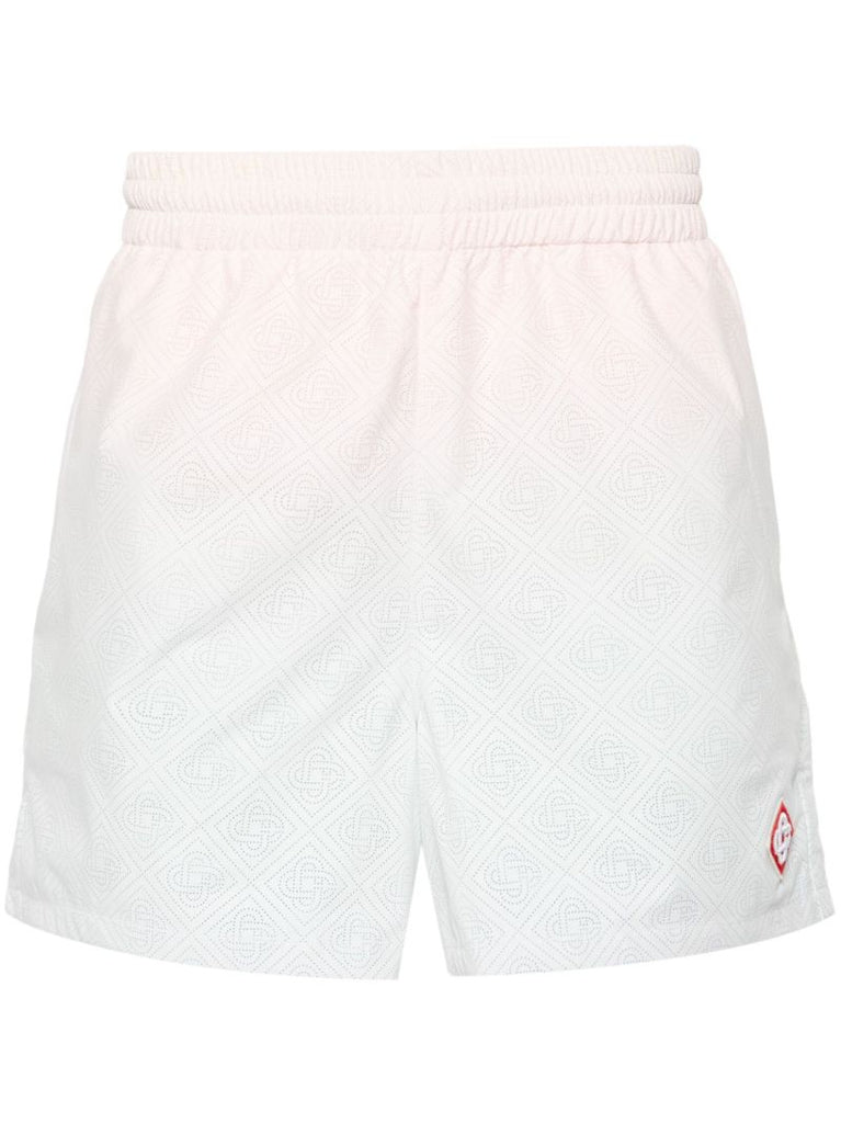 White Perforated Diamond Pattern Gradient Shorts