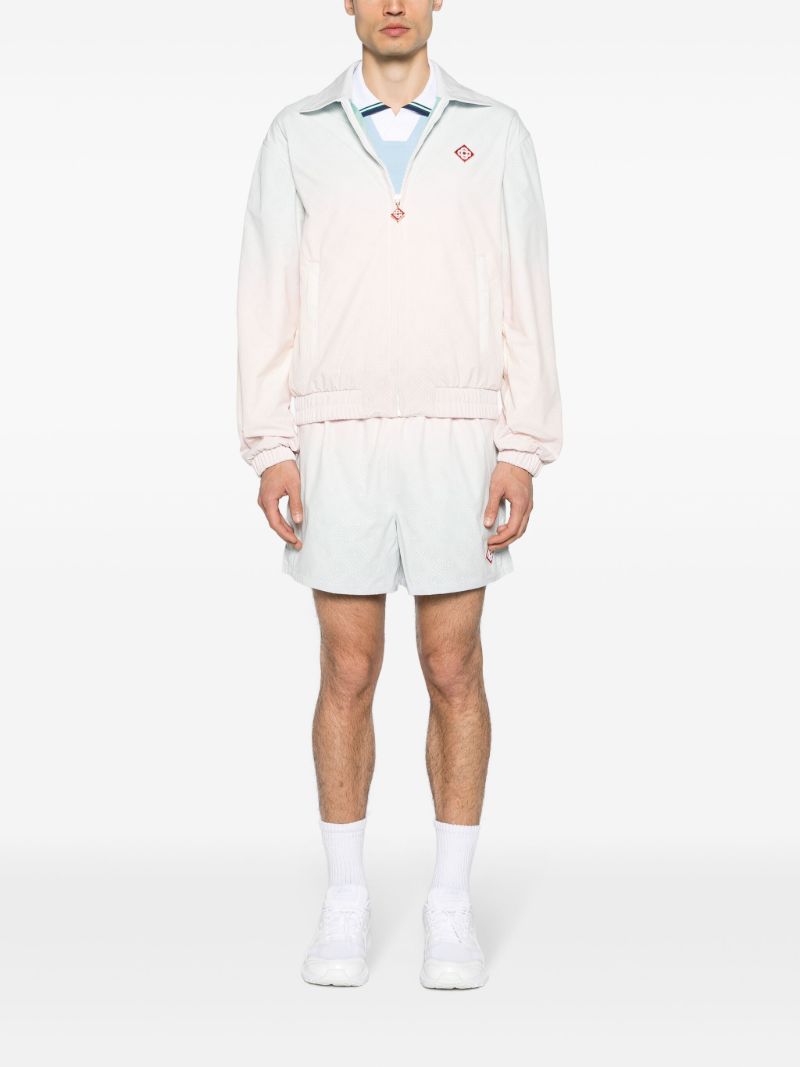 White Perforated Diamond Pattern Gradient Shorts
