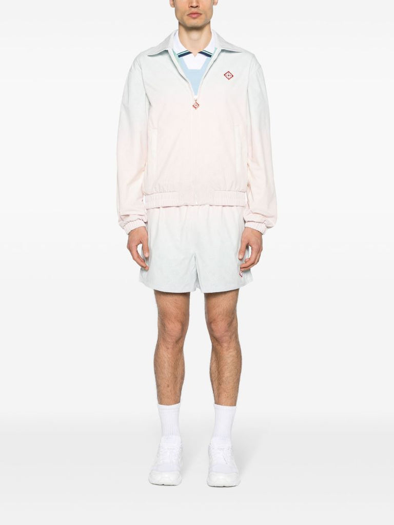 White Perforated Diamond Pattern Gradient Shorts