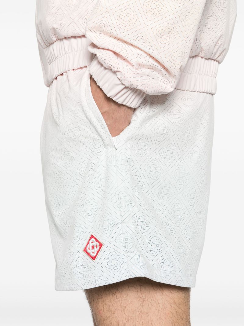 White Perforated Diamond Pattern Gradient Shorts