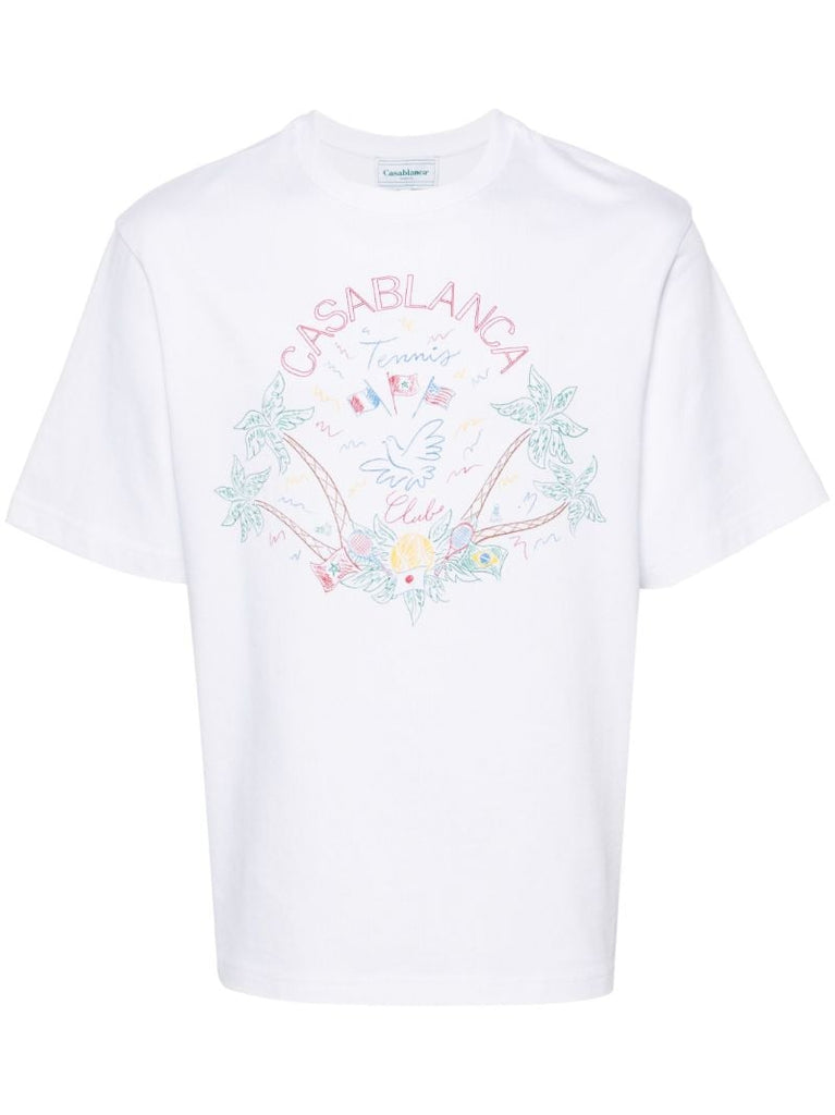 White Logo Embroidery Organic Cotton T-shirt