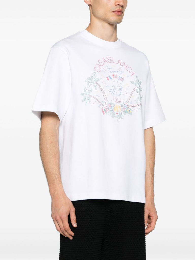 White Logo Embroidery Organic Cotton T-shirt