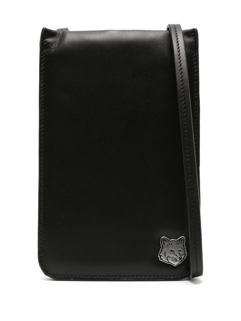 Black Fox Plaque Leather Crossbody Bag